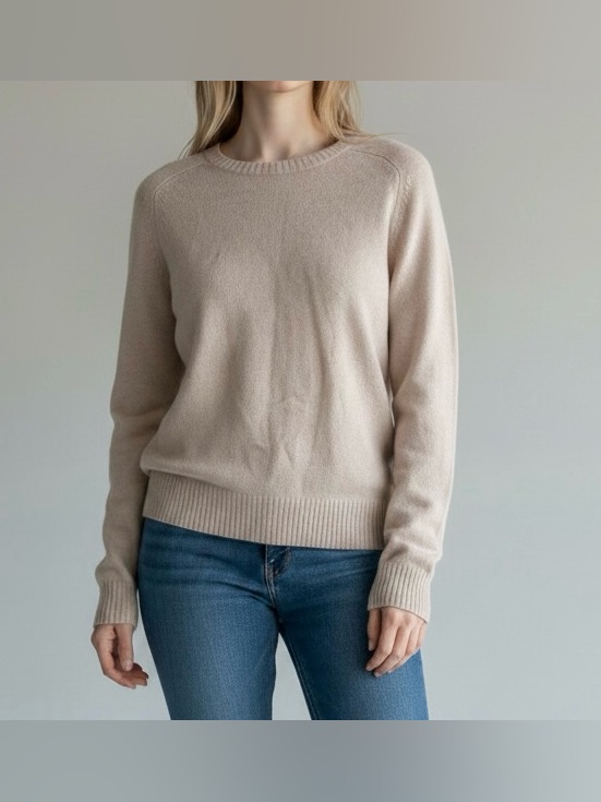 Uniqlo Beige Crewneck Sweater Pullover Pure New Wool Knit Minimalist Preppy M